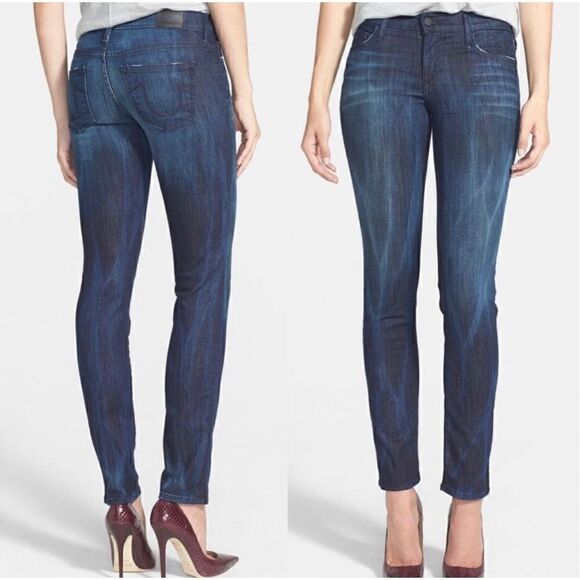 True Religion Victoria Mid Rise Skinny Jeans Dark Wash 25 - Picture 1 of 15